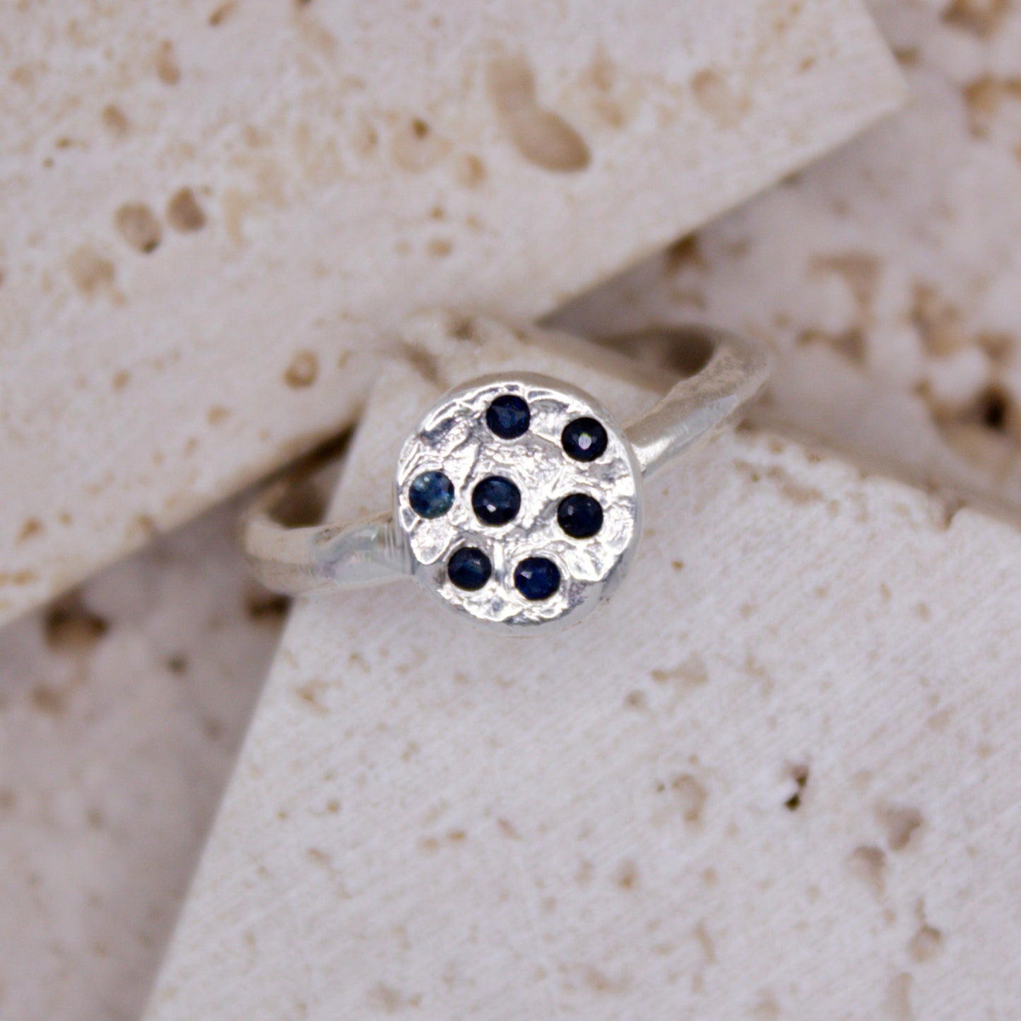 Sapphire Confetti Disc Ring